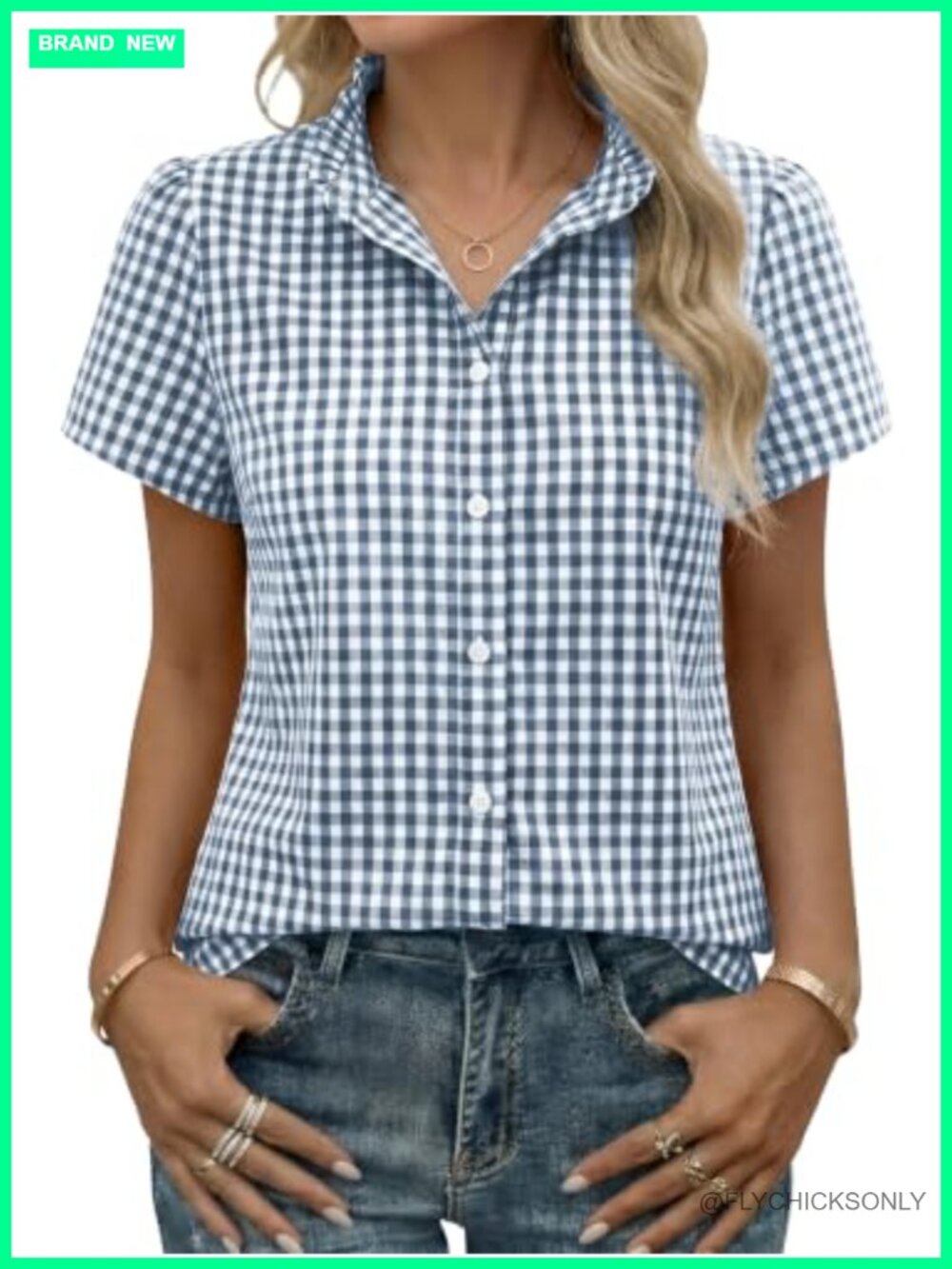 Women's Striped Button Down Short Sleeve Ruffle Collar Blouse Business Casual